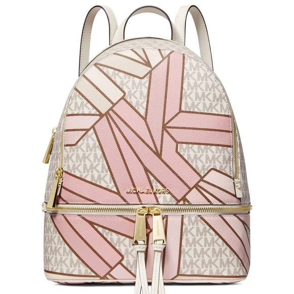 Michael Kors Rhea Signature Logo Zip Medium Backpack - Smokey Rose Multi - Picture 7 of 17